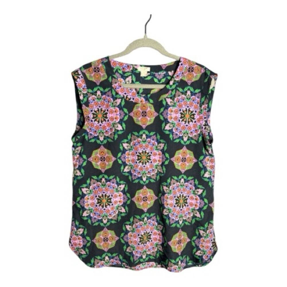 J.Crew Pink Green Print Sleeveless Round Neck Blouse Medium
